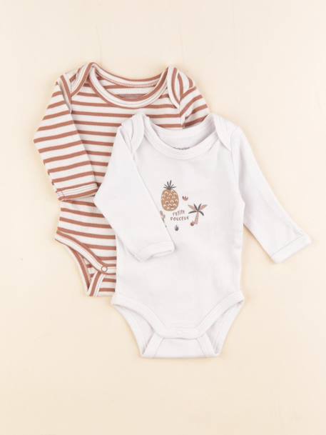Lot de 2 bodies en coton - 1 mois Beige, blanc 1 - vertbaudet enfant 