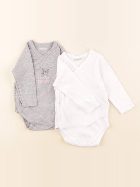 Lot de 2 bodies en coton - 12 mois Blanc, gris 1 - vertbaudet enfant 