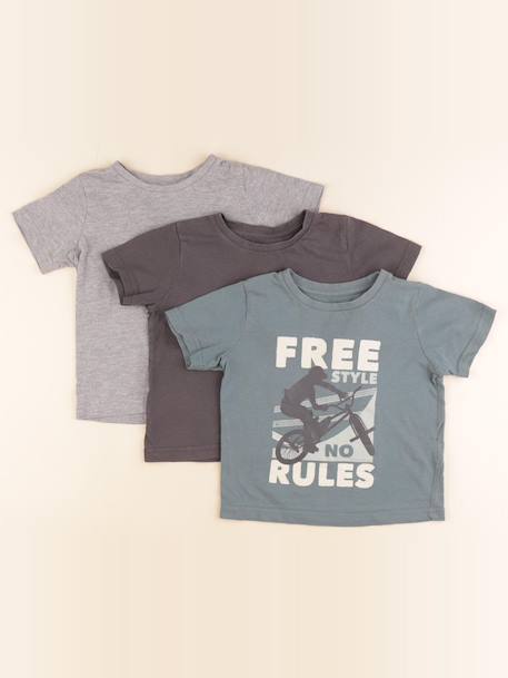 Lot de 3 tee-shirts - 3 ans Bleu, gris 1 - vertbaudet enfant 