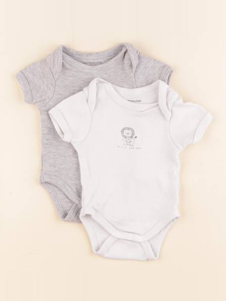 Lot de 2 bodies en coton - 1 mois Blanc, gris 1 - vertbaudet enfant 