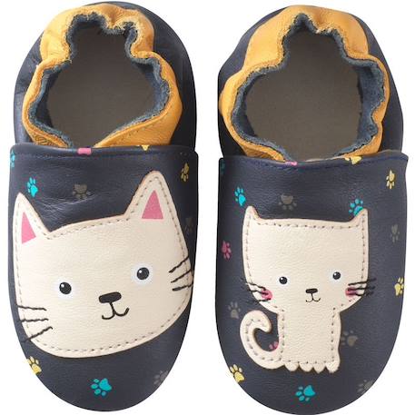 Chaussons bébé cuir souple nina le chat Bleu marine 1 - vertbaudet enfant 