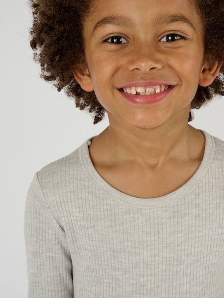 T-shirt thermolactyl côtes molletonnées Gris clair 2 - vertbaudet enfant 
