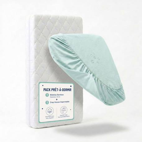 Pack matelas déhoussable bamboo + drap-housse imperméable vert Blanc 1 - vertbaudet enfant 