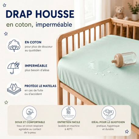 Pack matelas déhoussable bamboo + drap-housse imperméable vert Blanc 4 - vertbaudet enfant 