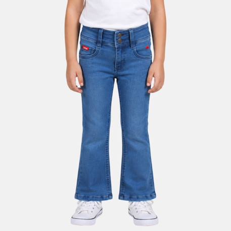 Jean coupe large, taille haute boutonnée Bleu délavé+Bleu denim 3 - vertbaudet enfant 