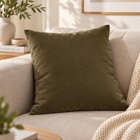Coussin velours effet peau de pêche Beige+Bleu+Cuivre+Jaune moutarde+Marron brun+Vert olive 22 - vertbaudet enfant 