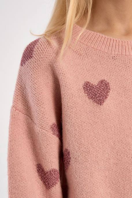 Pull en maille, imprimé cœurs - fille Noir+Rose 6 - vertbaudet enfant 