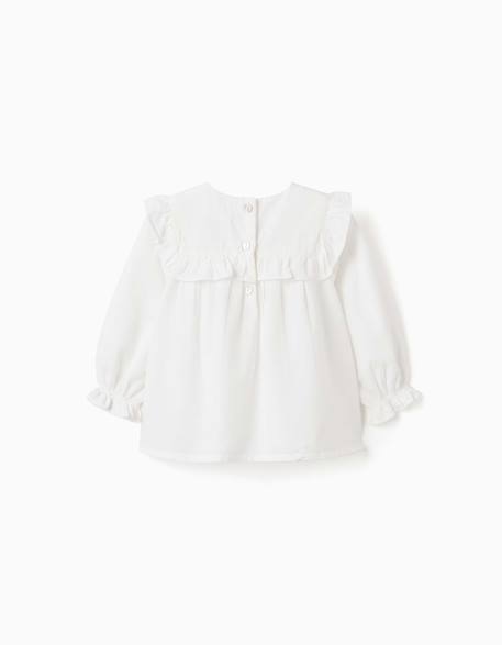 Blouse en coton à manches longues avec volants et fleurs Blanc 2 - vertbaudet enfant 