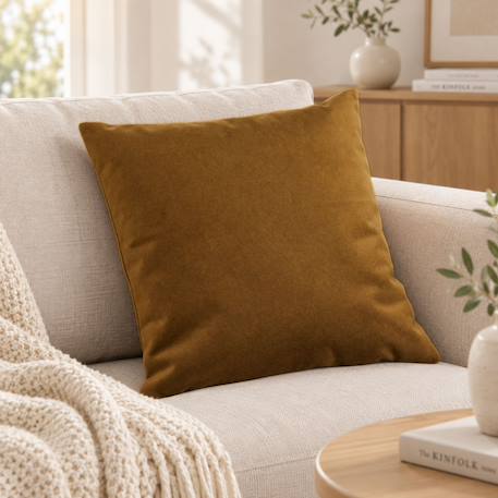 Coussin velours effet peau de pêche Beige+Bleu+Cuivre+Jaune moutarde+Marron brun+Vert olive 10 - vertbaudet enfant 