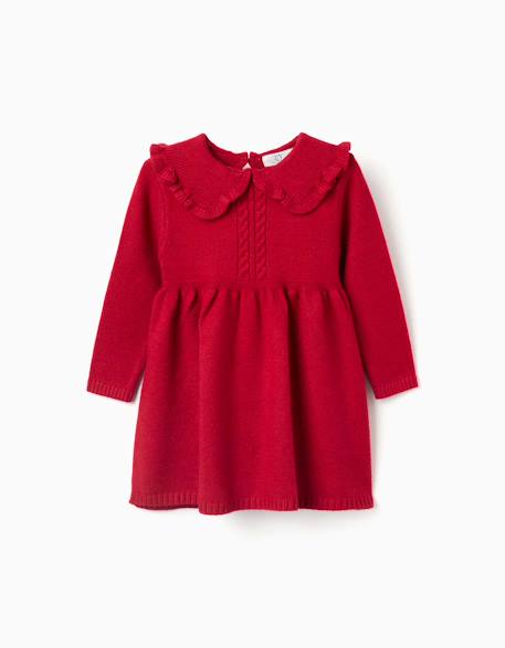 Robe en maille à manches longues avec col à volants Rouge 1 - vertbaudet enfant 