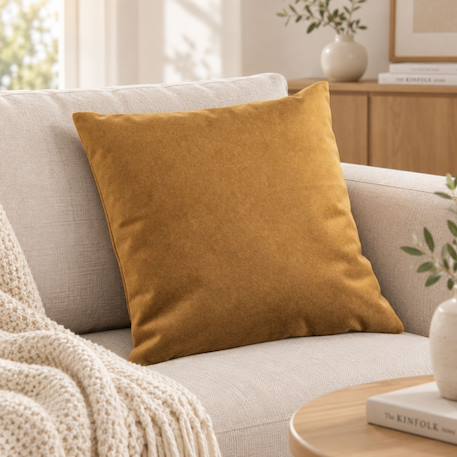 Coussin velours effet peau de pêche Beige+Bleu+Cuivre+Jaune moutarde+Marron brun+Vert olive 14 - vertbaudet enfant 