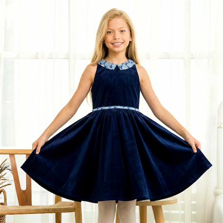 Robe hiver qui tourne fille | hepburn Bleu marine bleu roi 1 - vertbaudet enfant 