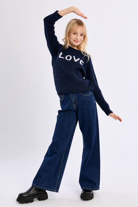 Pull en maille 'love' - fille Navy blue 3 - vertbaudet enfant 