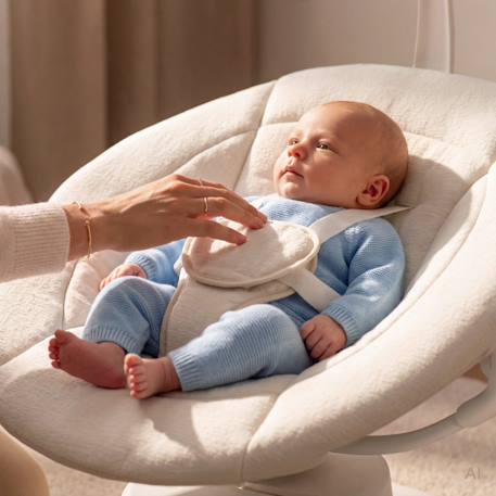 Balancelle électrique 360° iris close&cosy avec 3 mouvements, 5 vitesses, 12 mélodies et coussin inclus White beige 5 - vertbaudet enfant 