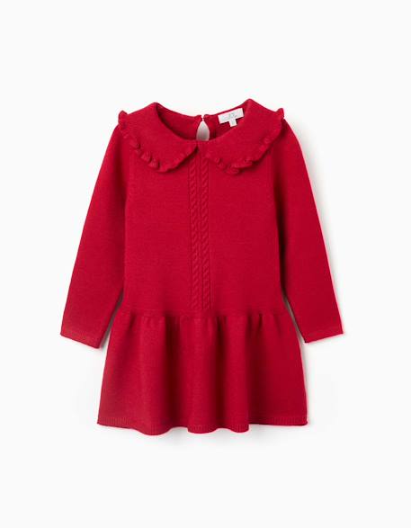 Robe en maille à manches longues avec col à volants Rouge 1 - vertbaudet enfant 