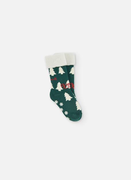 Chaussette haute imprimée sapins de noël Vert 1 - vertbaudet enfant 