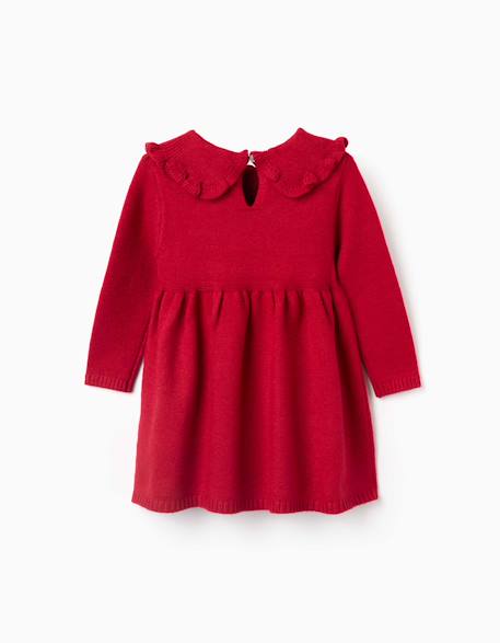 Robe en maille à manches longues avec col à volants Rouge 2 - vertbaudet enfant 
