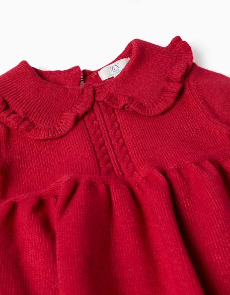 Robe en maille à manches longues avec col à volants Rouge 4 - vertbaudet enfant 