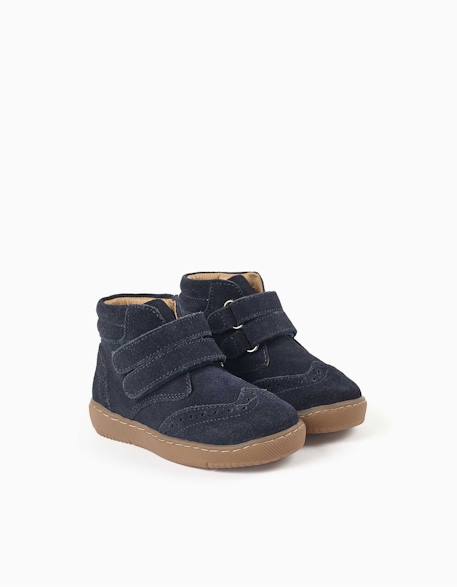Bottines barefoot en suède avec brides à scratch Bleu 2 - vertbaudet enfant 