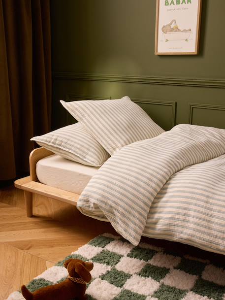 Taie d'oreiller gaze de coton 'lou' Rayure vert/bleu 3 - vertbaudet enfant 