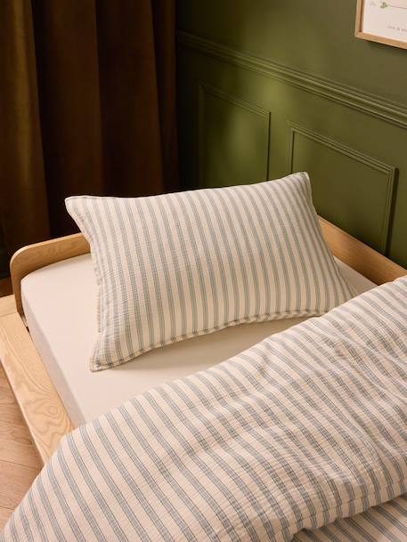 Taie d'oreiller gaze de coton 'lou' Rayure vert/bleu 5 - vertbaudet enfant 
