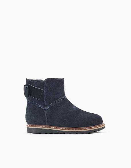 Bottines en suède avec nœud en velours Bleu 1 - vertbaudet enfant 