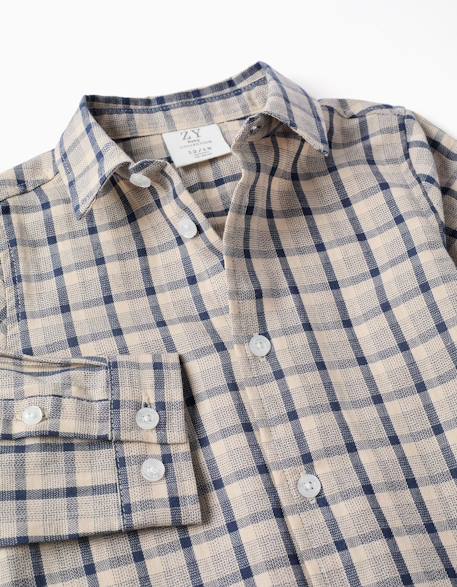 Chemise en coton à manches longues et motif à carreaux Bleu foncé 3 - vertbaudet enfant 