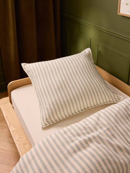 Taie d'oreiller gaze de coton 'lou' Rayure vert/bleu 1 - vertbaudet enfant 