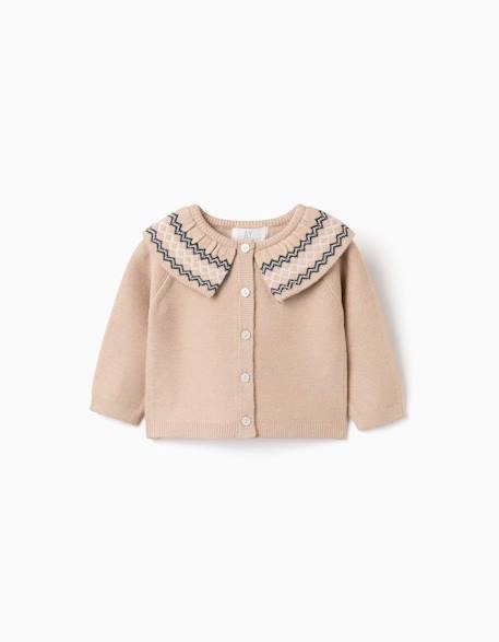 Gilet en maille avec col jacquard Beige clair 1 - vertbaudet enfant 