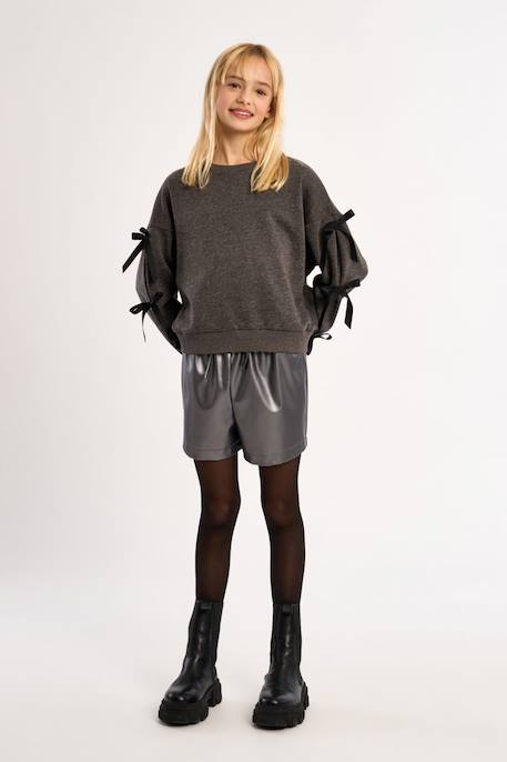 Sweat à nœuds fantaisie - fille Dark grey 4 - vertbaudet enfant 