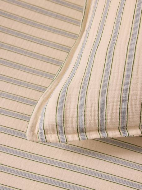 Taie d'oreiller gaze de coton 'lou' Rayure vert/bleu 4 - vertbaudet enfant 
