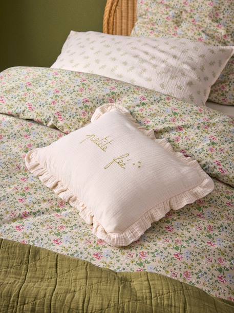 Coussin volanté en gaze et broderie dorée Blanc moyen uni 1 - vertbaudet enfant 