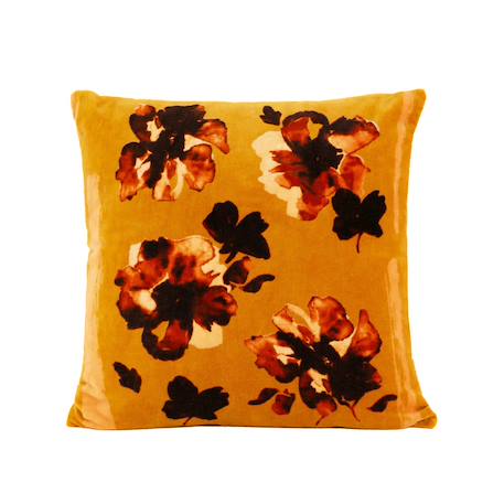 Coussin floral en velours Jaune 1 - vertbaudet enfant 