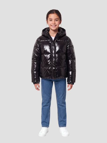 Blouson shiny à capuche Noir+Rouge 1 - vertbaudet enfant 