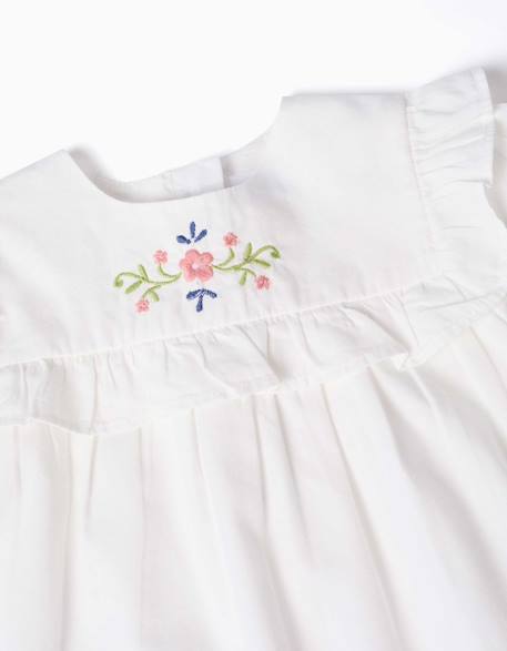 Blouse en coton à manches longues avec volants et fleurs Blanc 4 - vertbaudet enfant 