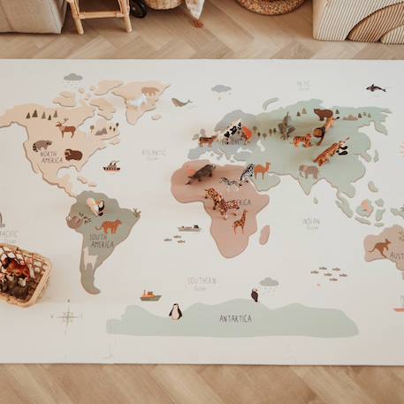 Tapis puzzel, boîte de rangement & mini maison - worldmap carte du monde 3 - vertbaudet enfant 