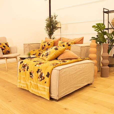 Coussin floral en velours Jaune 2 - vertbaudet enfant 