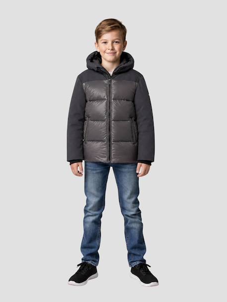 Blouson à capuche bi-matière Anthracite+Noir 1 - vertbaudet enfant 