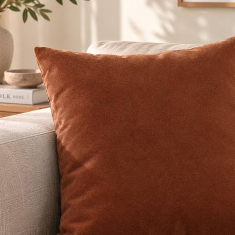Coussin velours effet peau de pêche Beige+Bleu+Cuivre+Jaune moutarde+Marron brun+Vert olive 19 - vertbaudet enfant 