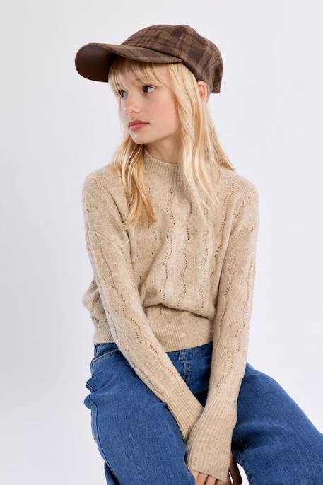 Pull en maille ajourée, col montant Golden beige 4 - vertbaudet enfant 