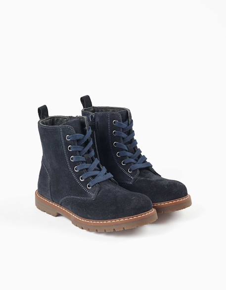 Bottines en suède à lacets et semelle antidérapante Bleu 2 - vertbaudet enfant 