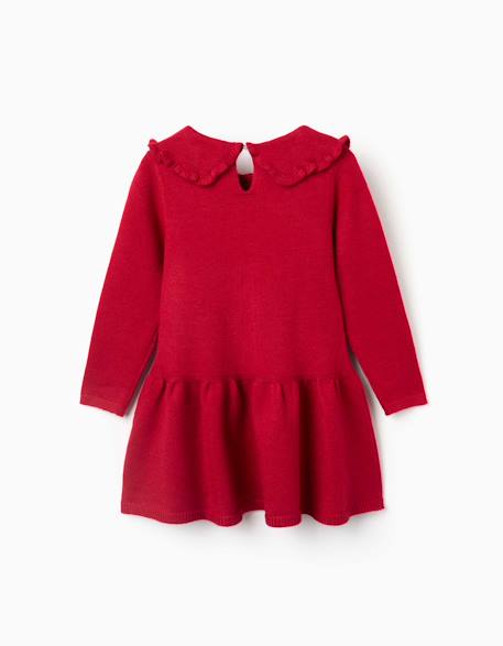 Robe en maille à manches longues avec col à volants Rouge 2 - vertbaudet enfant 
