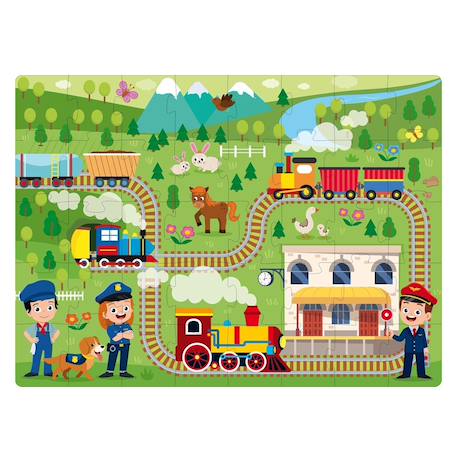 Livre et puzzle les trains Bleu 3 - vertbaudet enfant 