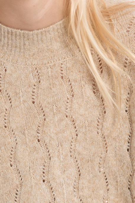 Pull en maille ajourée, col montant Golden beige 2 - vertbaudet enfant 