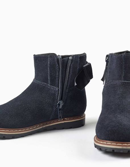 Bottines en suède avec nœud en velours Bleu 4 - vertbaudet enfant 
