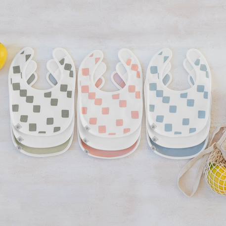 Lot de 3 bavoirs naissance gots happy fruits olive Blanc, olive 5 - vertbaudet enfant 