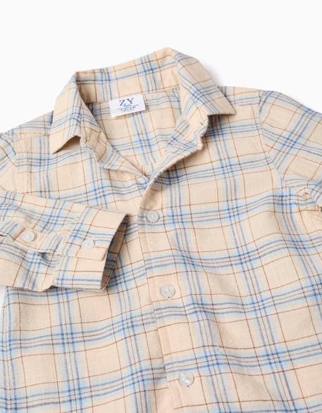 Chemise à manches longues en coton à carreaux Gris clair 3 - vertbaudet enfant 