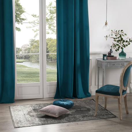 Rideau en velours occultant Bleu canard+Ivoire+Terracotta 1 - vertbaudet enfant 