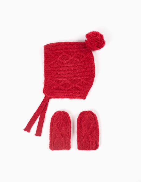 Ensemble béguin et moufles en maille torsadée Rouge 1 - vertbaudet enfant 