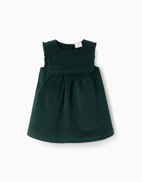 Robe salopette en velours côtelé avec volants Vert foncé 1 - vertbaudet enfant 